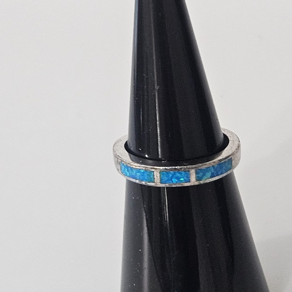 Sterling Silver Blue Opal Inlay Ring Size 6